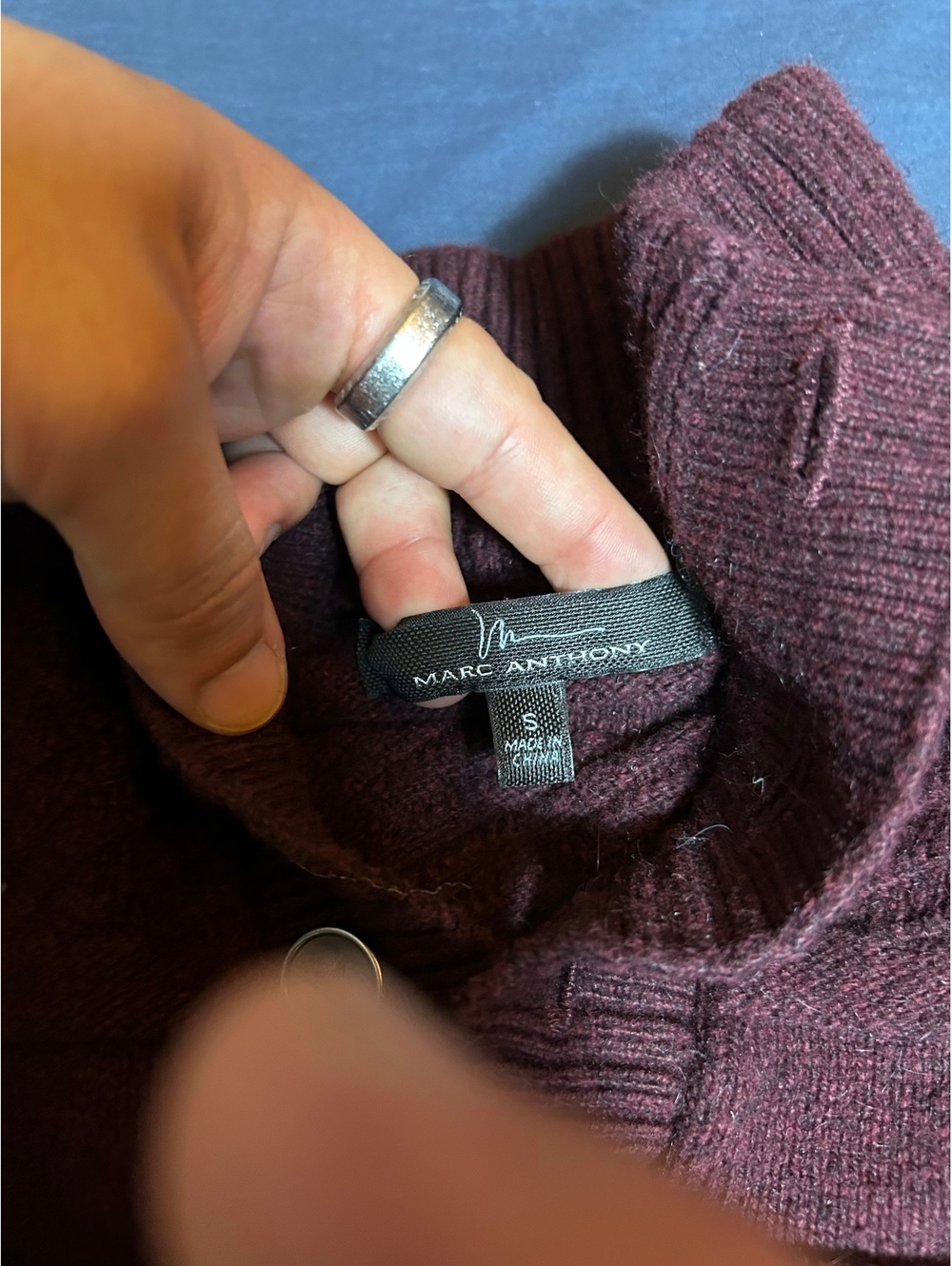 Marc Anthony Small Burgundy Knit Sweater with Buttoned Collar - Picture 2 of 4